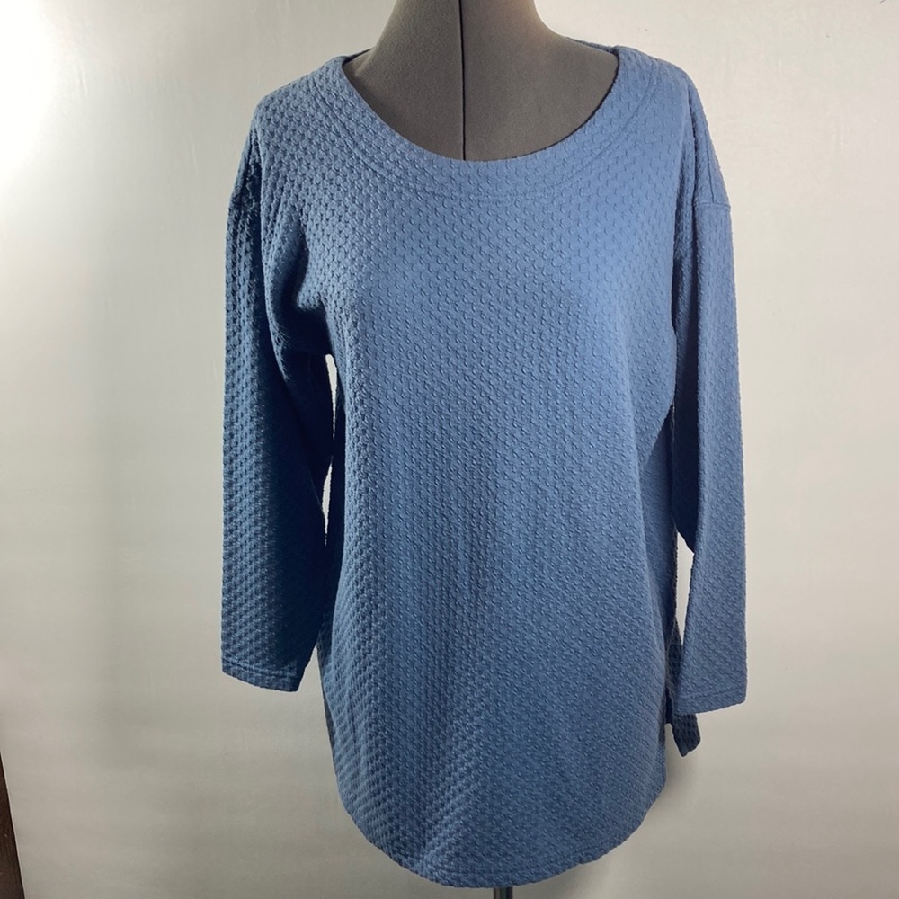 Stefano International Women Size  S Blue Textured Top Pullover Long Sleeves